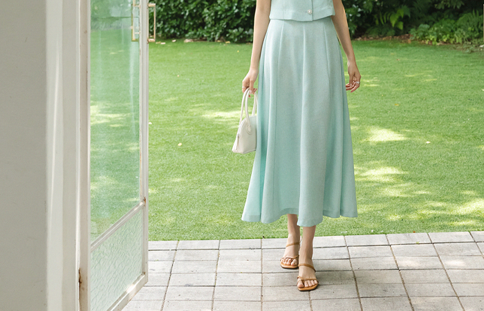 프린스 Aライン 後面バンド ツイード ロング スカート