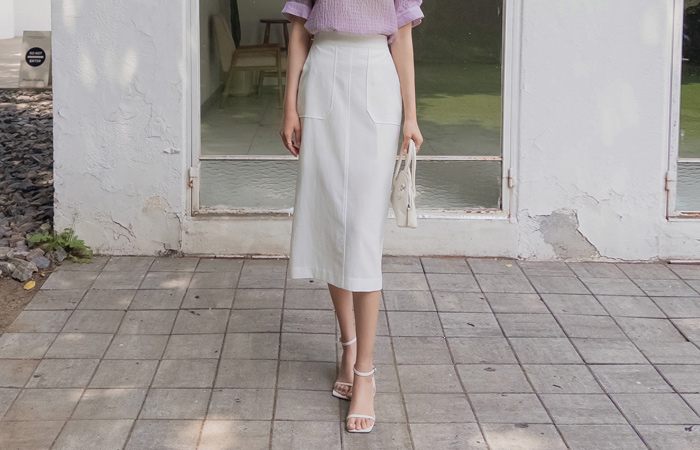 앞포켓 カラー 生鮮明い 後面バンド スカート