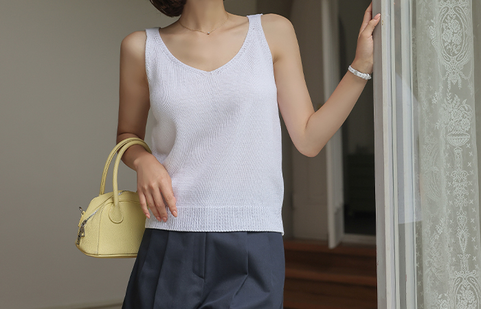 デーリー サマー ブイネック ニット 袖なし