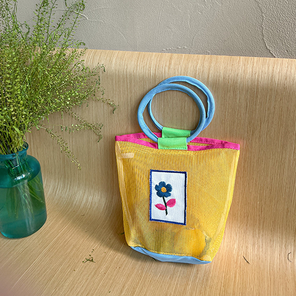 花柄 刺繍 メッシュ トートバッグ