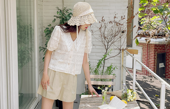 キュロット ピンタック Macaron カラー 後面バンド ハーフ パンツ