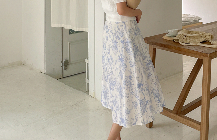 ツーウエー プリーツ 水彩画 ロング スカート