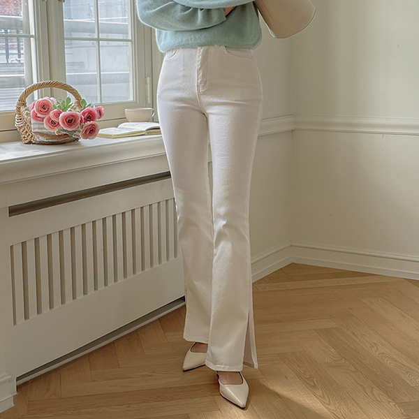 ロング&スリムフィット 포토샵 ブーツカット 細かく美しい コットン パンツ