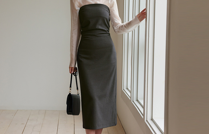 May サイド シャーリング ロング ワンピース