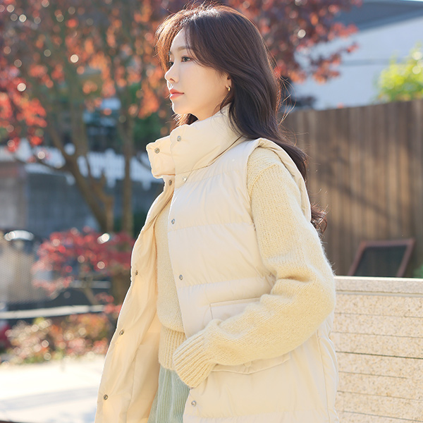 人造ダウン スナップボタン ソフト ロング バディング ベスト