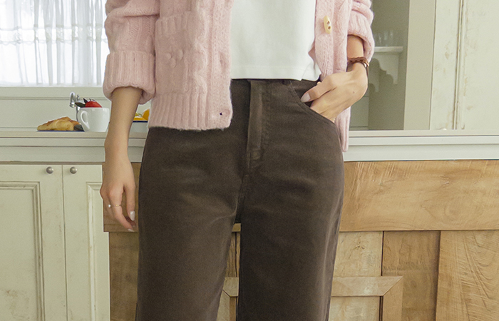 エンボスレザー ワイドフィット コーデュロイ パンツ