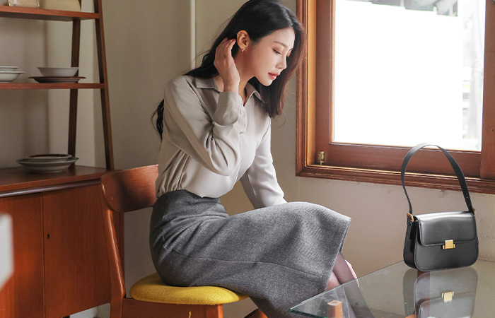 ヘリンボーン ウール ハイウエスト Hライン スカート