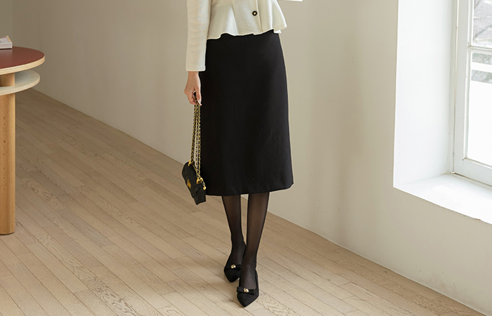 フェイク ポケット Hライン 毛織 スカート