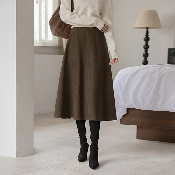 포라인 スエード 後面バンド Aライン スカート