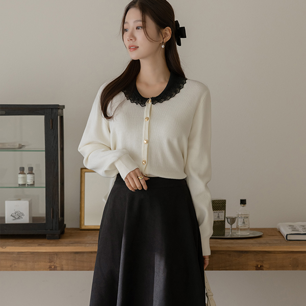 レイス カラー ゴールド ボタン ニット カーディガン