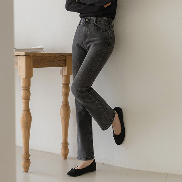 細かく美しい 날씬 ストレート バンディング 起毛 デニム パンツ