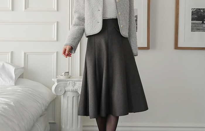 ポケット ポイント 切開 後面バンド フレア スカート (起毛裏地)