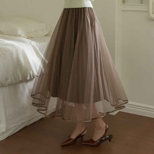 ロマンチック 裾上 配色 ツーウエー チュール スカート