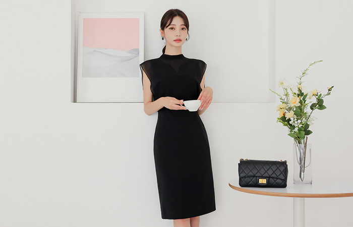 シフォン ホールターネック レイヤード ワンピース