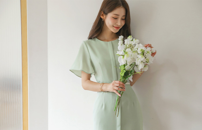 翼 袖 ベルティード Hライン 弾力 ワンピース