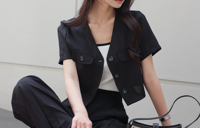 サマー ブイネック ポケット ポイント クロップド ジャケット