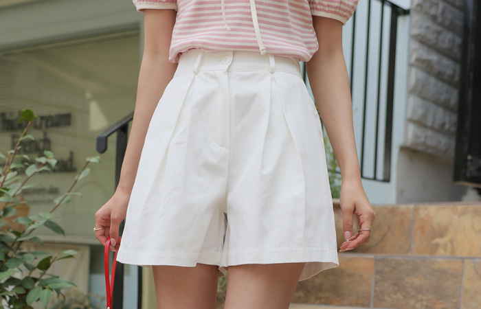 T コットン 맞주름 後面バンド ハーフ パンツ