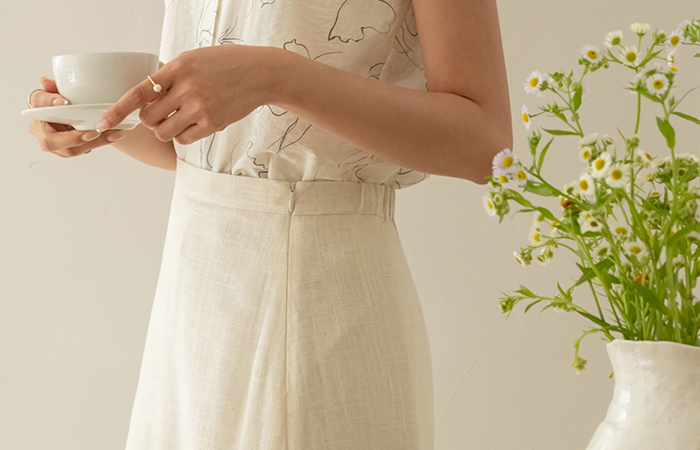 カラフル サマー リネン 後面バンド 훌 スカート