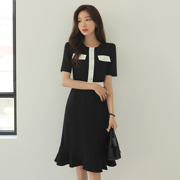 真珠 ポイント Sein フリルライン ワンピース