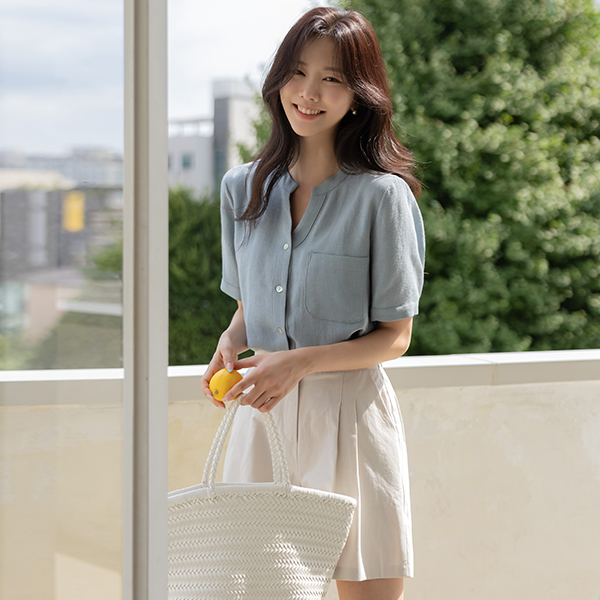 サマー ツー ピンタック 後面バンド コットン ハーフ パンツ