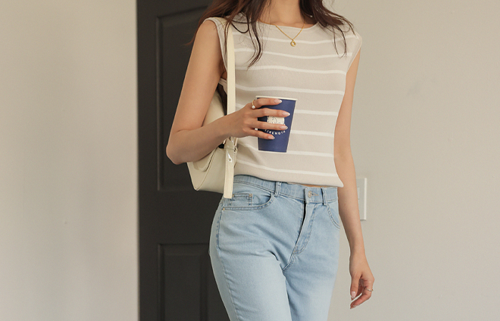 ローリング ストライプ クール サマー 袖なし ニット