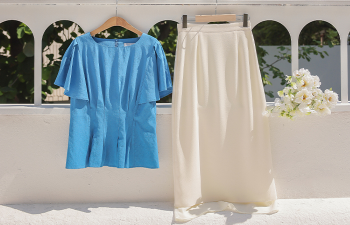 シフォン プリーツ 配色 Hライン ロング スカート