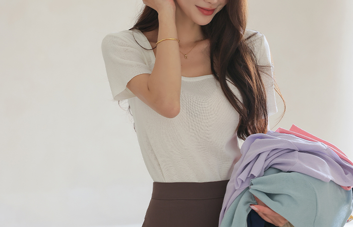 デーリー カラフル スクエアネック ニット