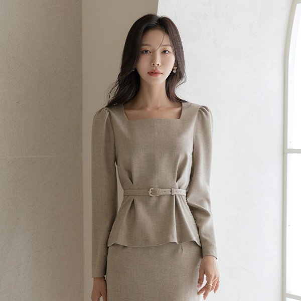 매그 맞주름 ベルト Set-up ブラウス