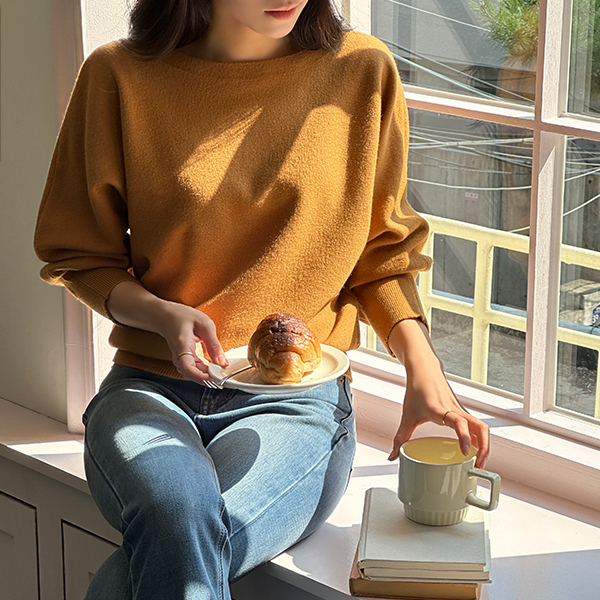 ソフト ビスコース ほっそりした ボートネック ドルマンスリーブ ニット