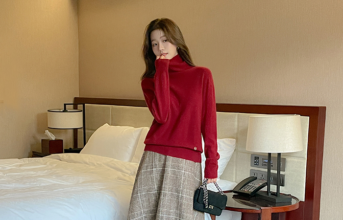 カシミア ウール ゴールド ポイント タートルネック ニット