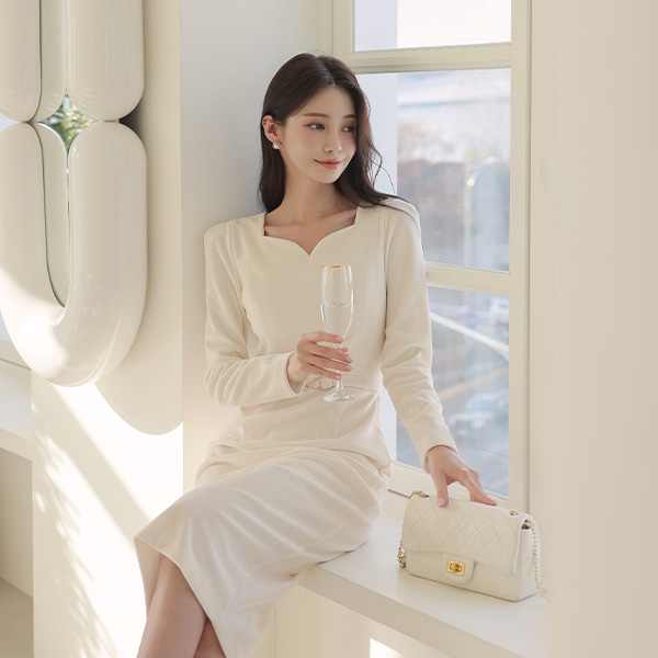 ベルベット ハートネック ゴールド チェーン ベルト 飾り スリム ワンピース