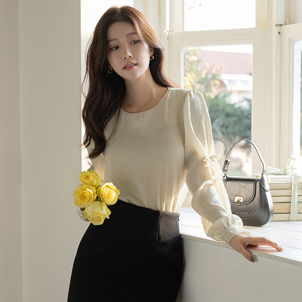 Peach ソフト リボン ブラウス