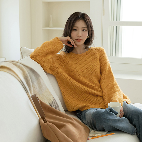Ellin ほっそりした ルーズフィット 分厚い ラグラン ニット