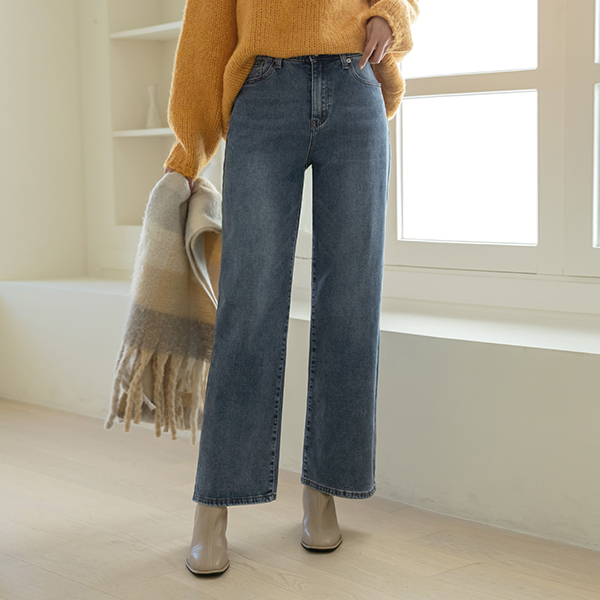 弾力 ワイドフィット バンディング 起毛 デニム パンツ