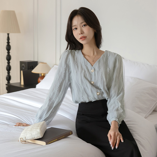 라일리 真珠 フリル ブラウス