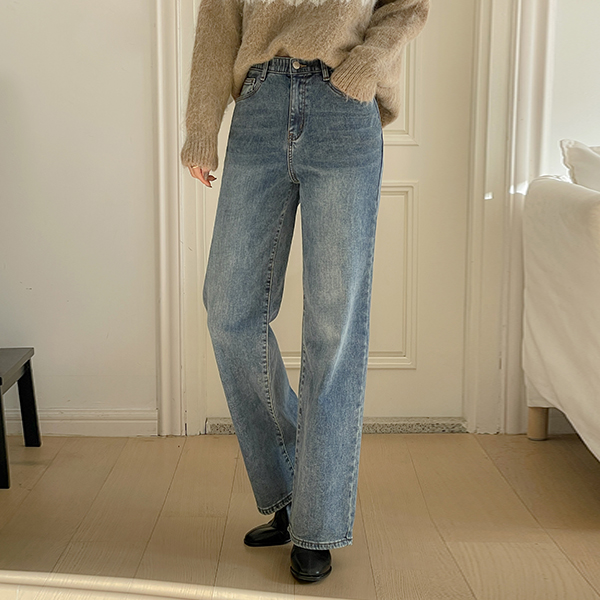 デーリー 起毛 裏地 ワイド デニム パンツ