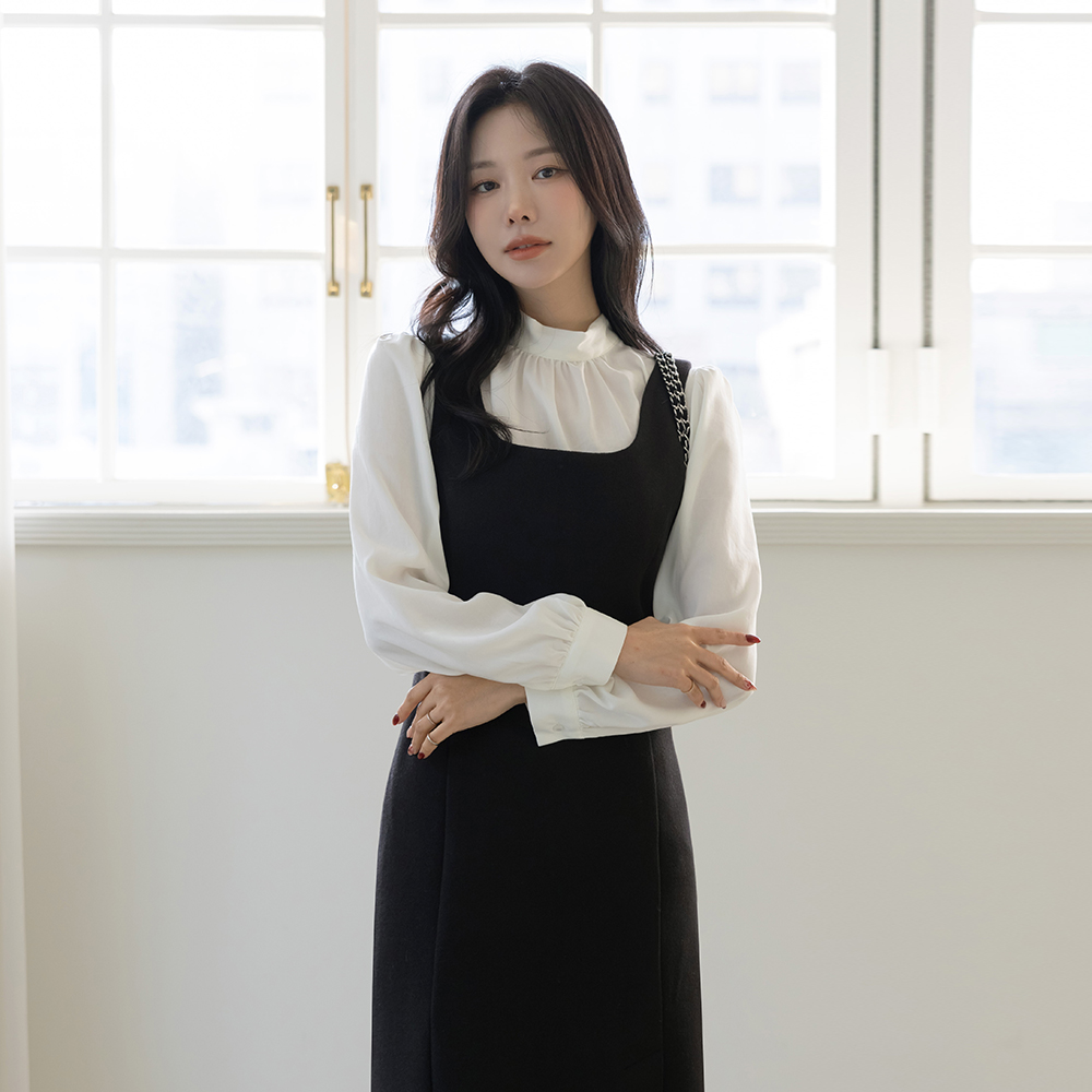 毛織 ウール スリット Hライン ビュスチエ ワンピース