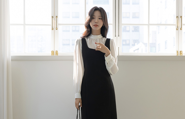 毛織 ウール スリット Hライン ビュスチエ ワンピース