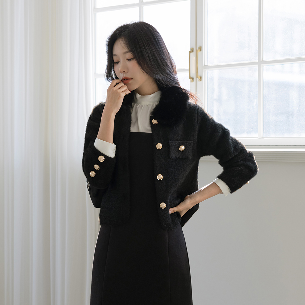 ファー カラーネック ODE ゴールドボタン カーディガン