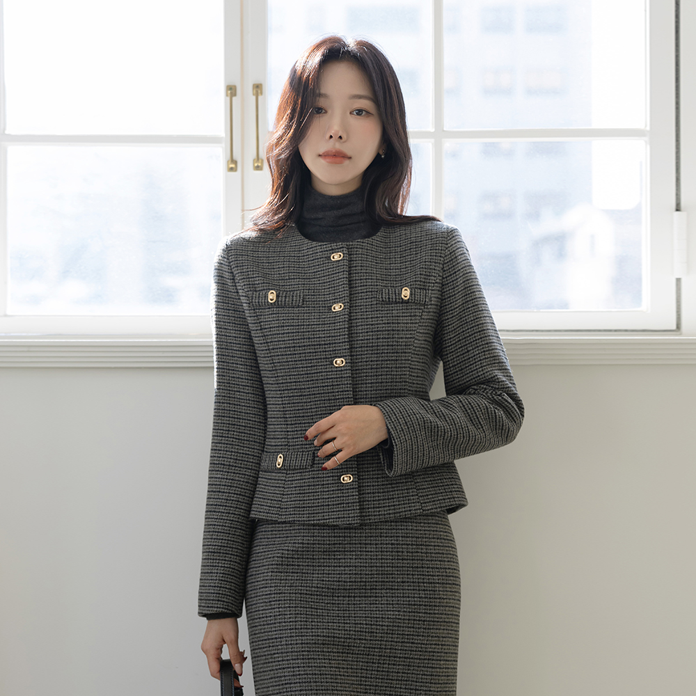 毛織 チェック ウール キルティング Set-up ジャケット