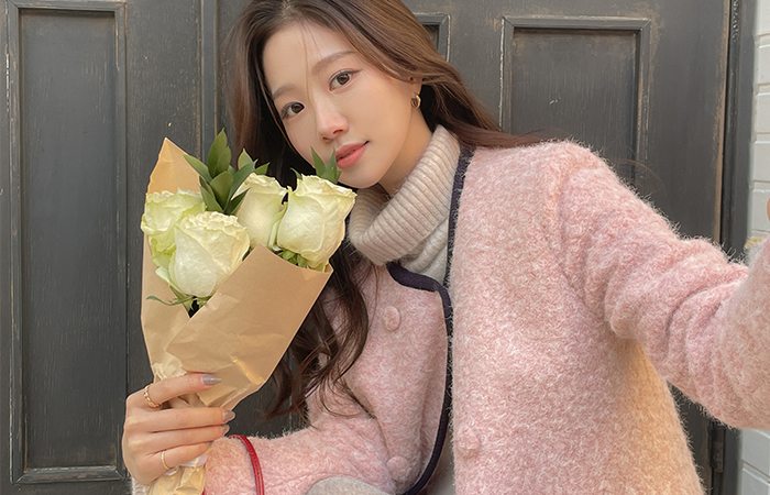 スノー 配色 ライン ブークレ キルティング ハーフ コート