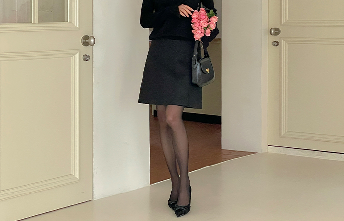分厚い 毛織 スリット ミニ スカート