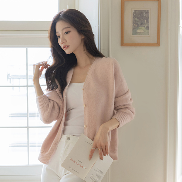 トット レイス 配色 ブイネック ウール カーディガン