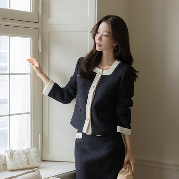 モニカ 配色 ウール ツイード Set-up ジャケット