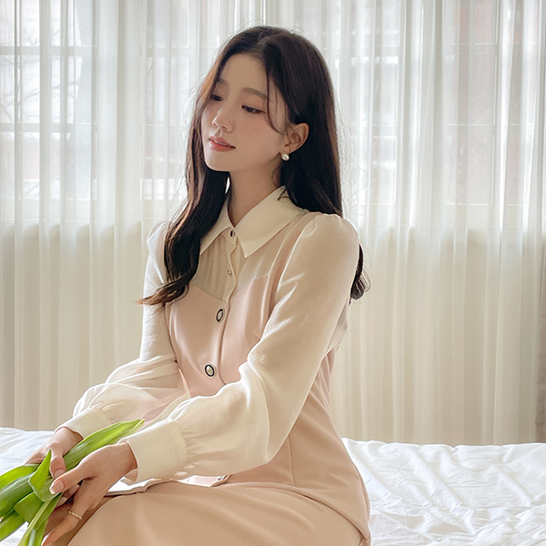 ODE レイヤード 配色 スリム ライン ワンピース