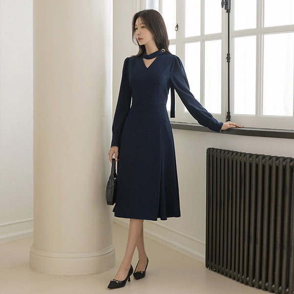 엘레나 切開 タイネック Aライン ワンピース