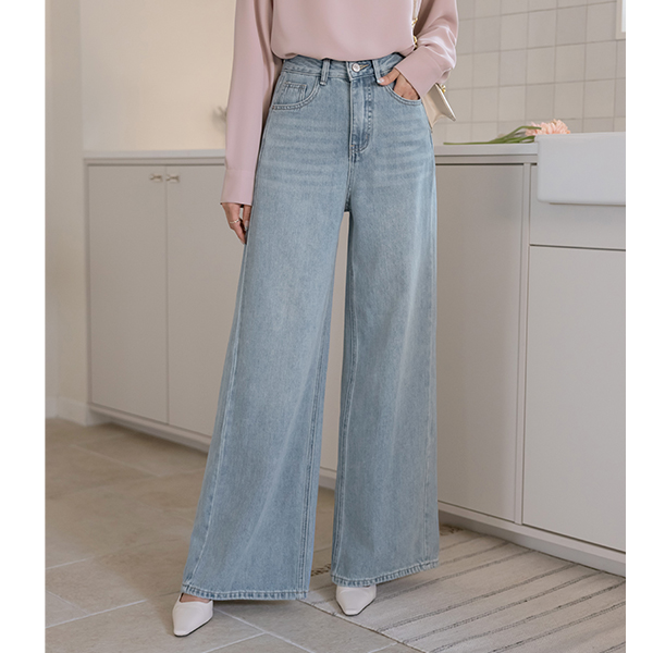 レトロ 切開 ワイドフィット デニム パンツ
