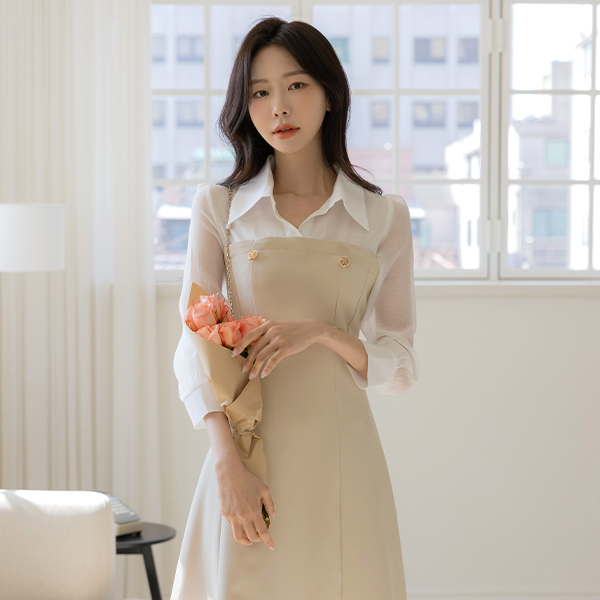 ルナ Aライン レイヤード ワンピース 2type (+ベルト)(ショット/ロングver)