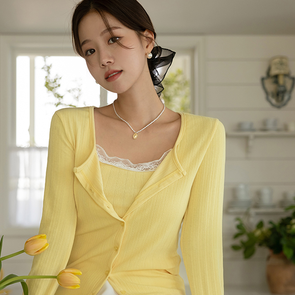 [O:neul] 여리무드 レイス Cheese 袖なし&カーディガン SET