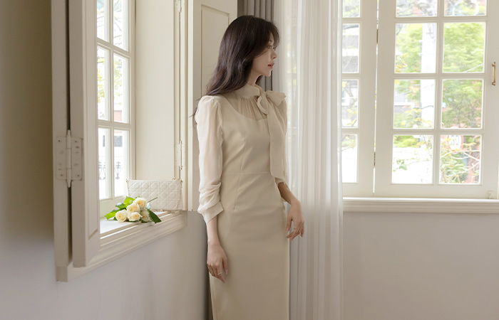 ロマンチック シースルー シフォン タイ ワンピース